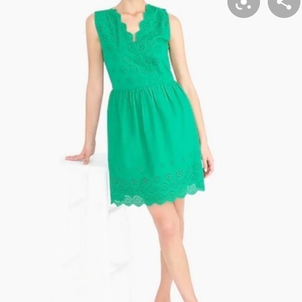 J.Crew v neck scalloped edge green  dress